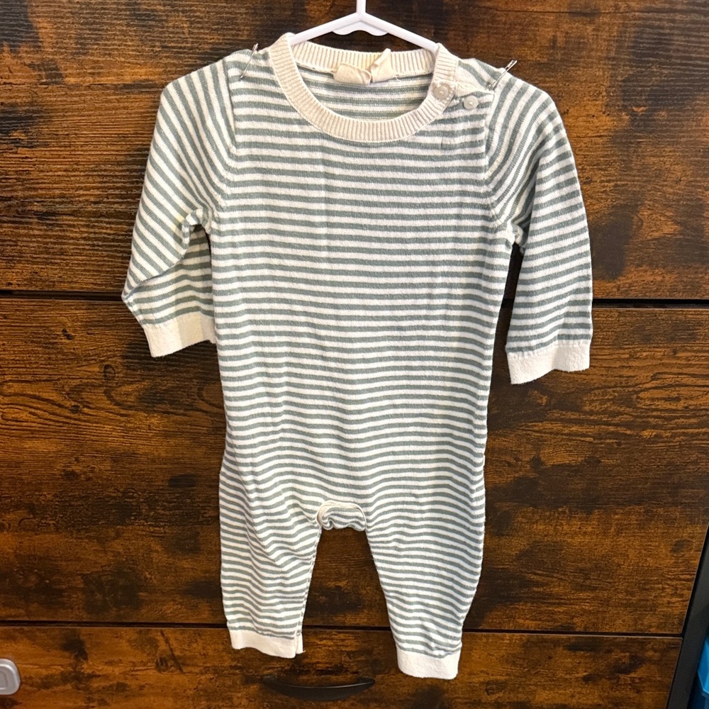 Striped Green and White Kids One Piece